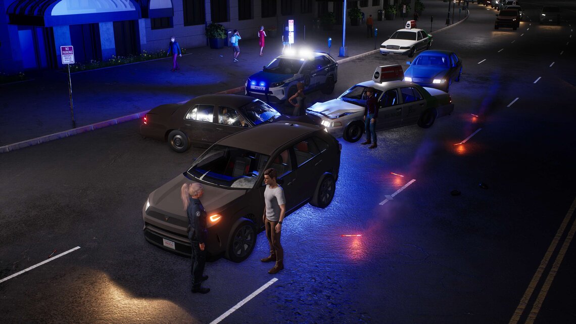 Police Simulator: Patrol Officers road flares at night and car accident